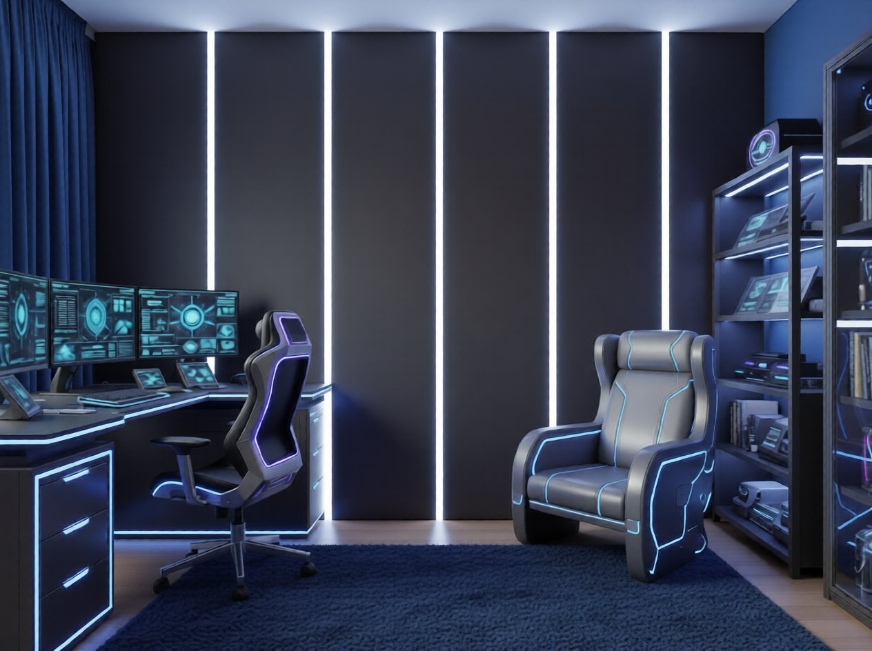 Серые панели в домашнем кабинете